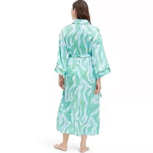 DVF for Target Women's Long Satin Disco Zebra Green Robe - Picture 4 of 5